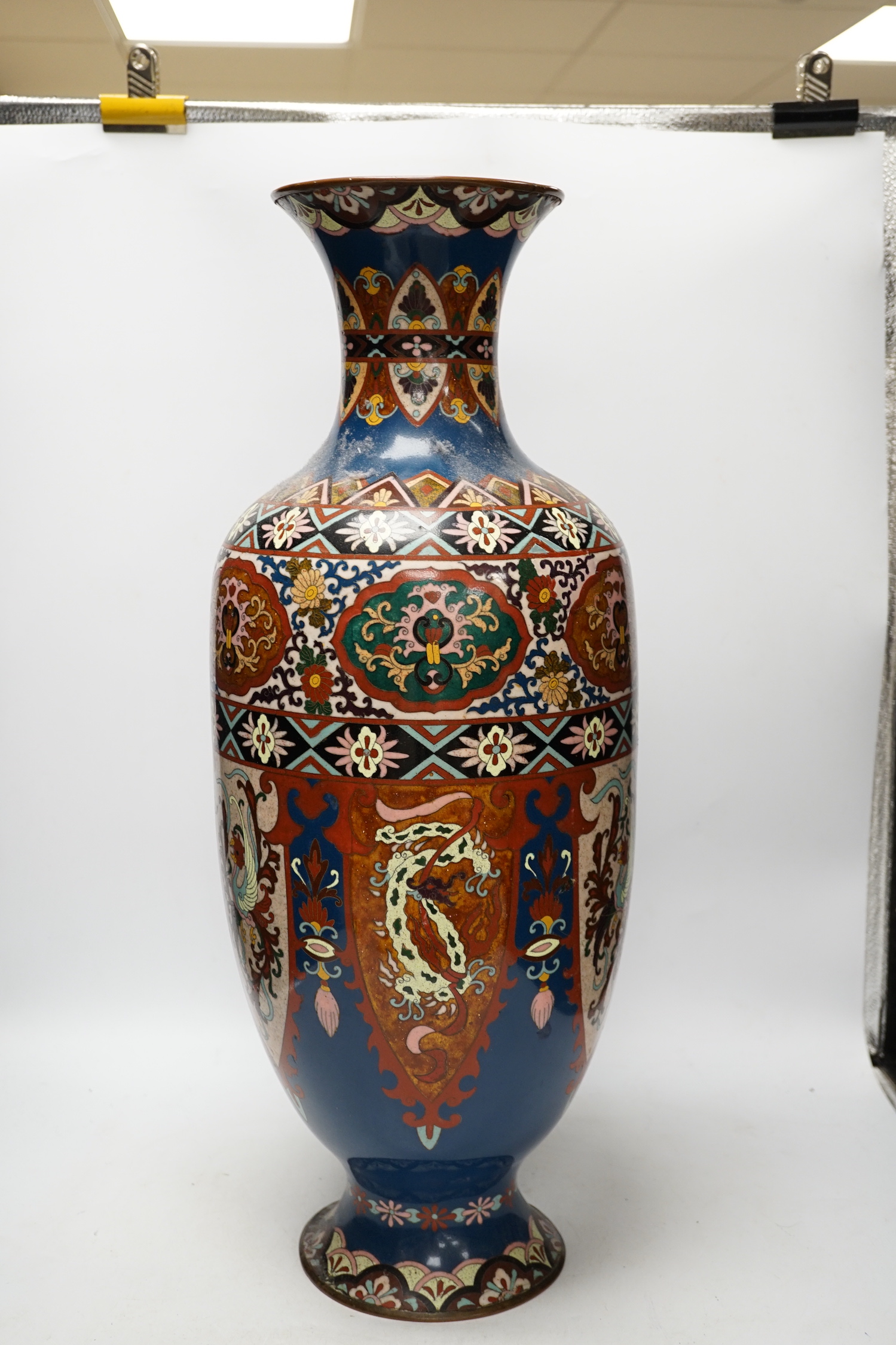 A large Japanese cloisonné enamel baluster vase, Meiji period, 62 cm high